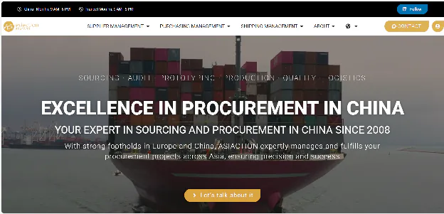 An image of asiaction sourcing homepage as a China sourcing agent