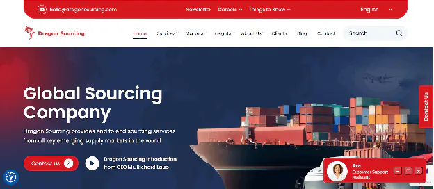 An image of dragon sourcing homepage as a China sourcing agent