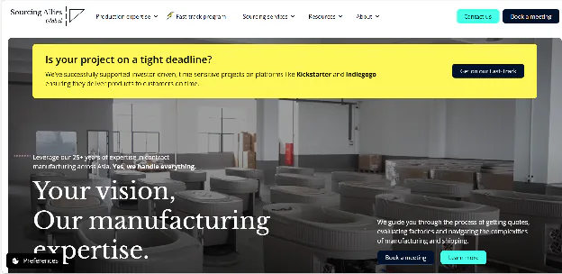 An image of sourcing allies homepage as a China sourcing agent