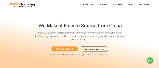 An image of Jing sourcing homepage as a China sourcing agent