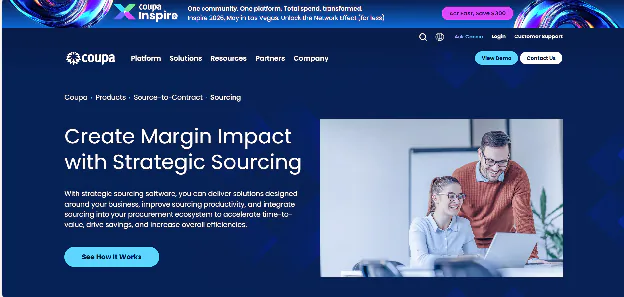 A homepage image of Coupa, a global sourcing software