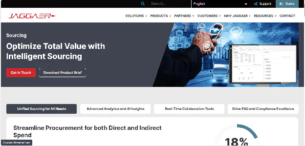 A homepage image of Jaggaer, a global sourcing software