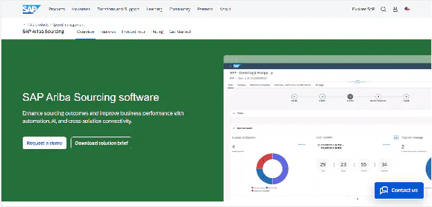 A homepage image of SAP Ariba, a global sourcing software