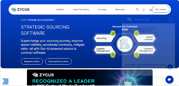 A homepage image of Zycus, a global sourcing software