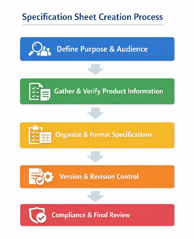 An image that shows the flow of how a specification sheet is created