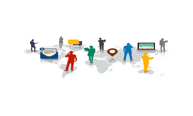 Global sourcing and procurement workflow showing supplier communication across a world map.
